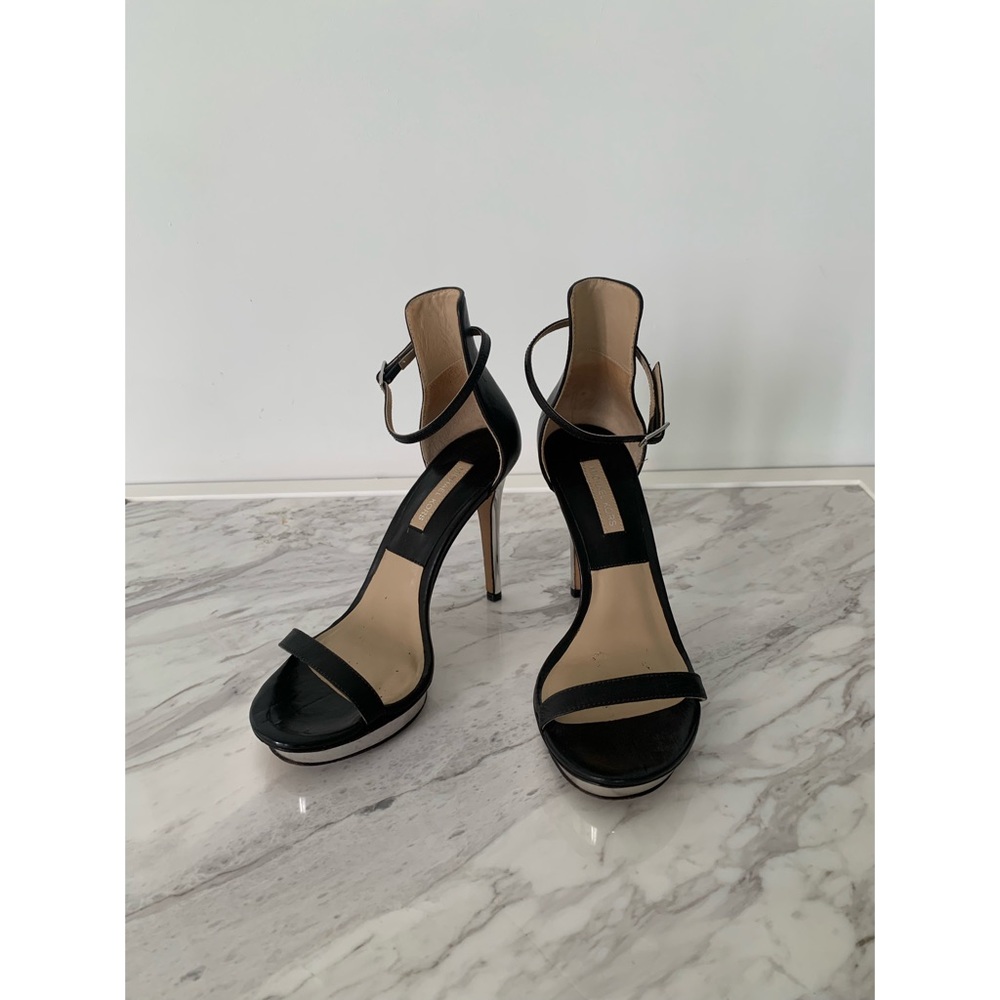 Authentic Michael Kors Collection Doris Black Leather Ankle Strap Platform Heels